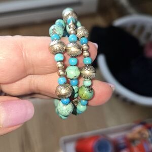Turquoise and Silver Beaded Bracelet